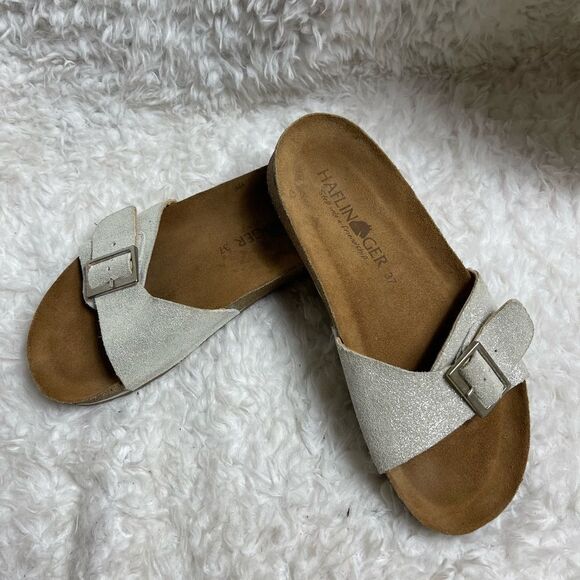 Haflinger glittery silver slip on sandals with side silver tone buckle EUR SZ37 - Picture 3 of 8